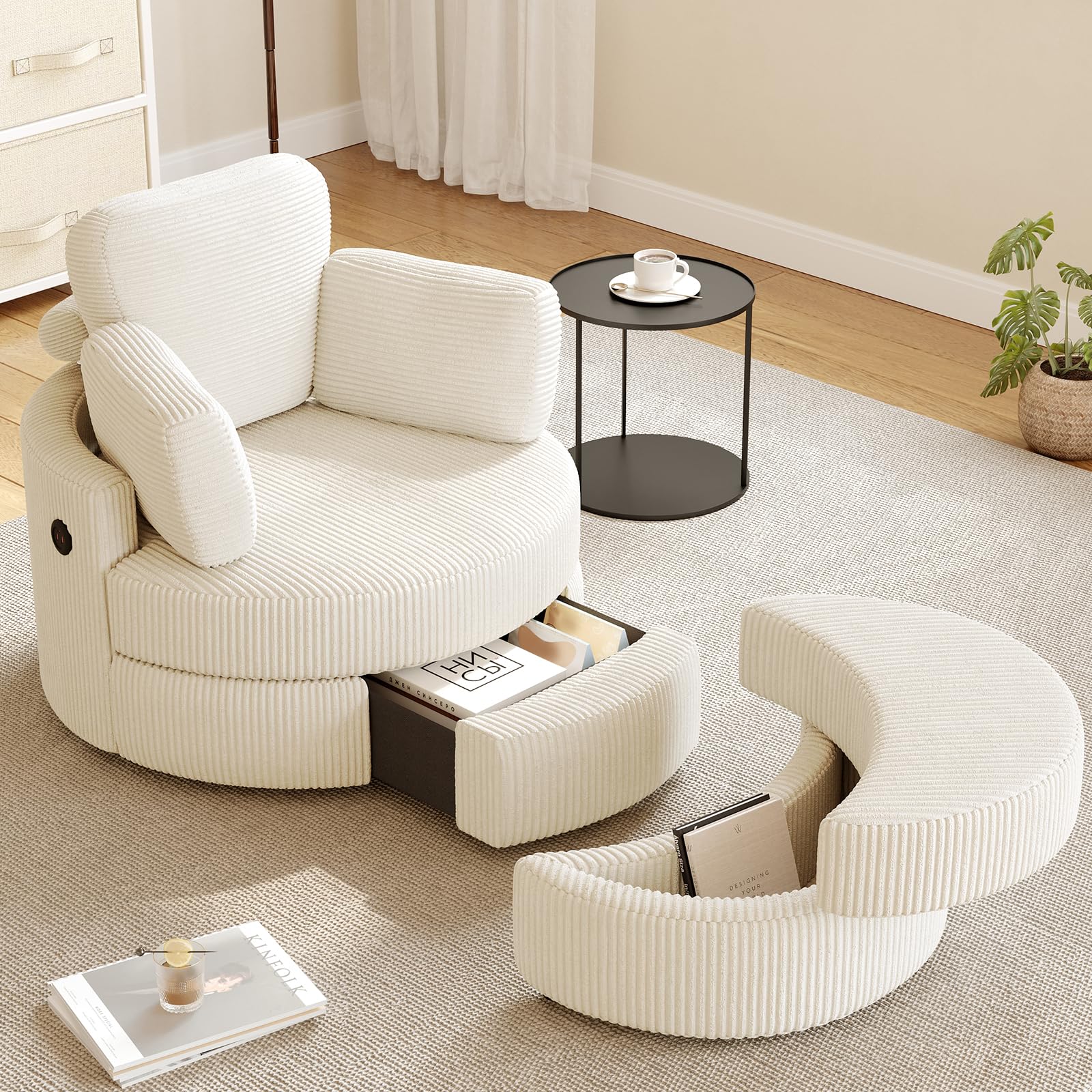 MEISSALIVVE Swivel Accent Chair with Half Moon Ottoman