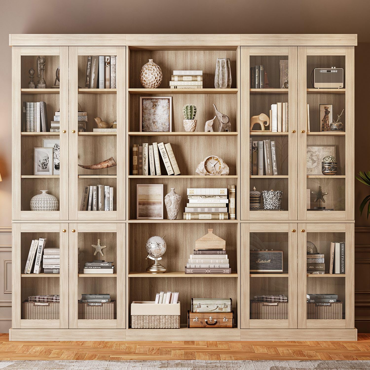 Vyre 70.8" Tall Farmhouse Bookshelf with Glass Doors-260513