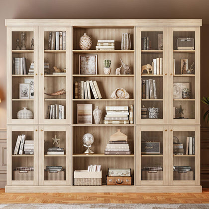 Vyre 70.8" Tall Farmhouse Bookshelf with Glass Doors-260513