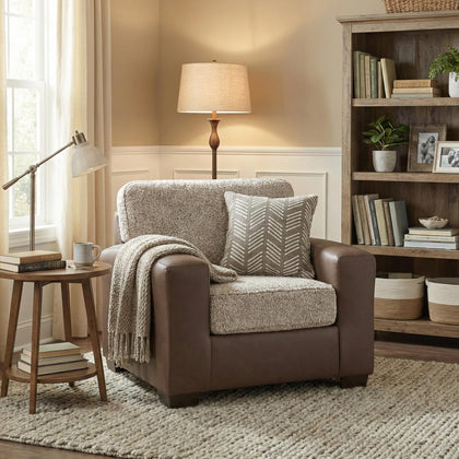 Leather Accent Chair & Ottoman Set with Sherpa Cushion