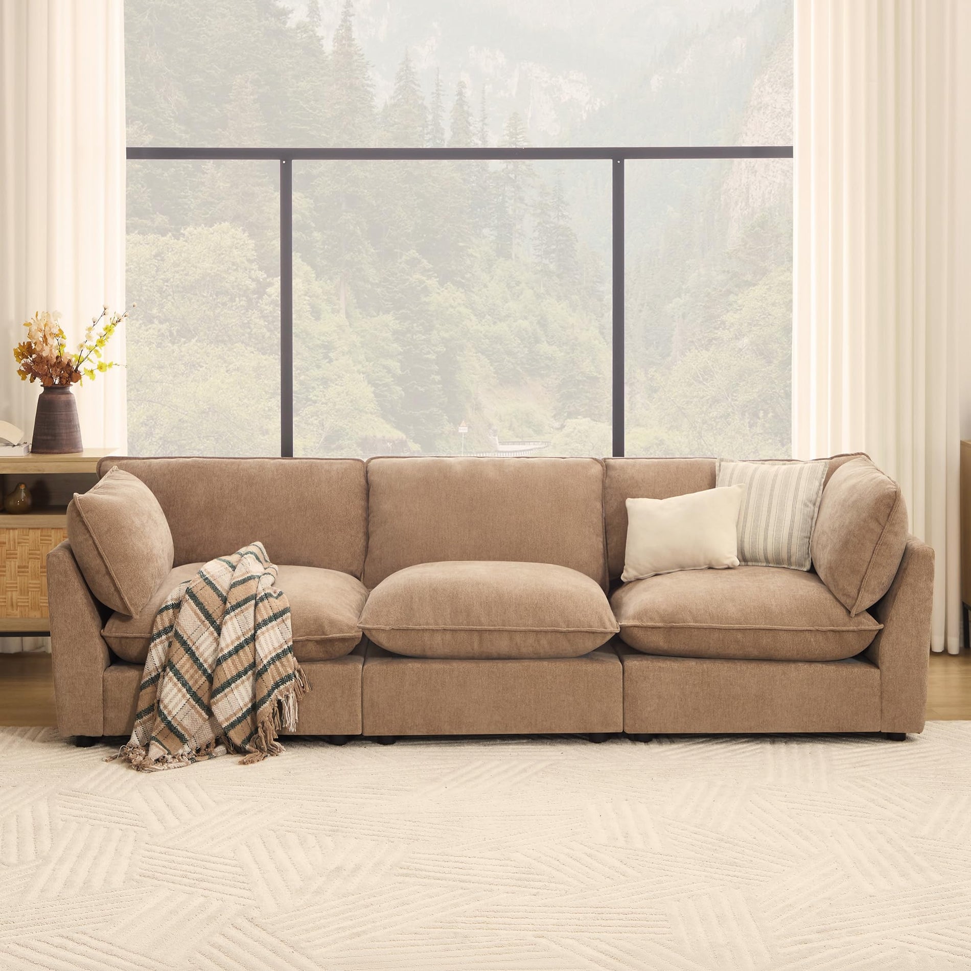 Modular Chenille Sectional Sofa with Deep Seats