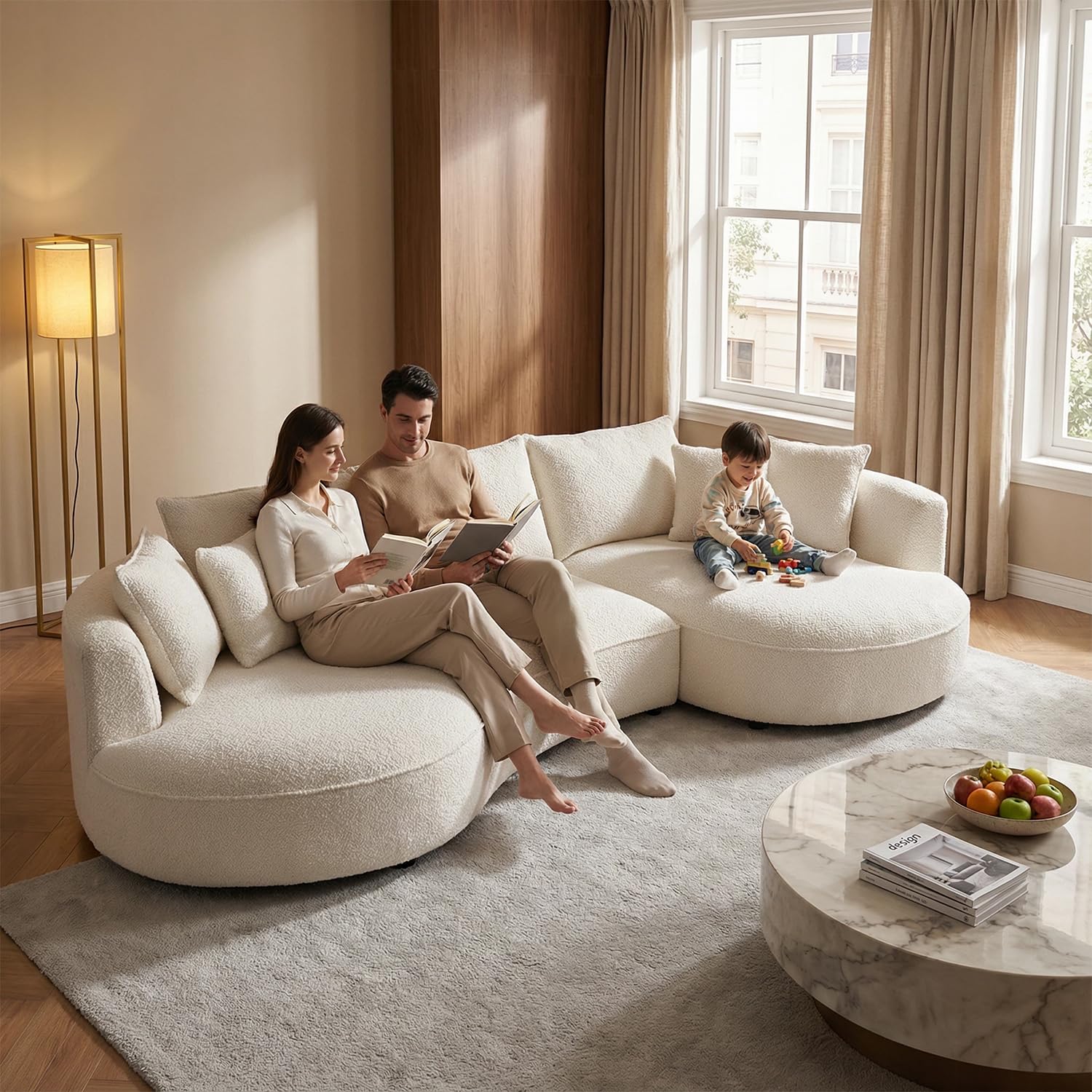 mr.waiba 125” Modern Curved Boucle Sectional Couch