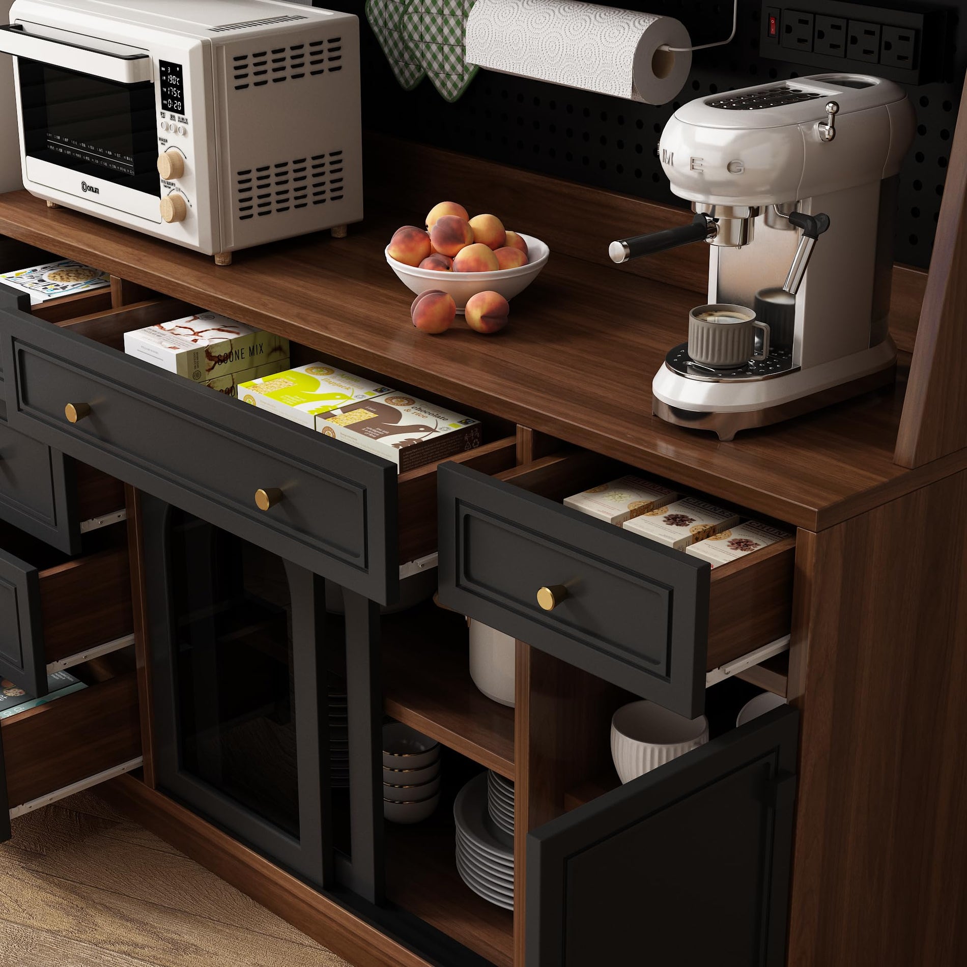 Buffet Cabinet with Hutch, Power Outlet & Storage