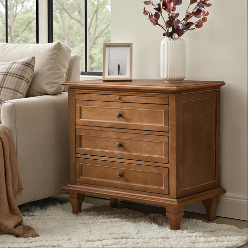 Farmhouse End Table with Charging Station & 3 Drawers