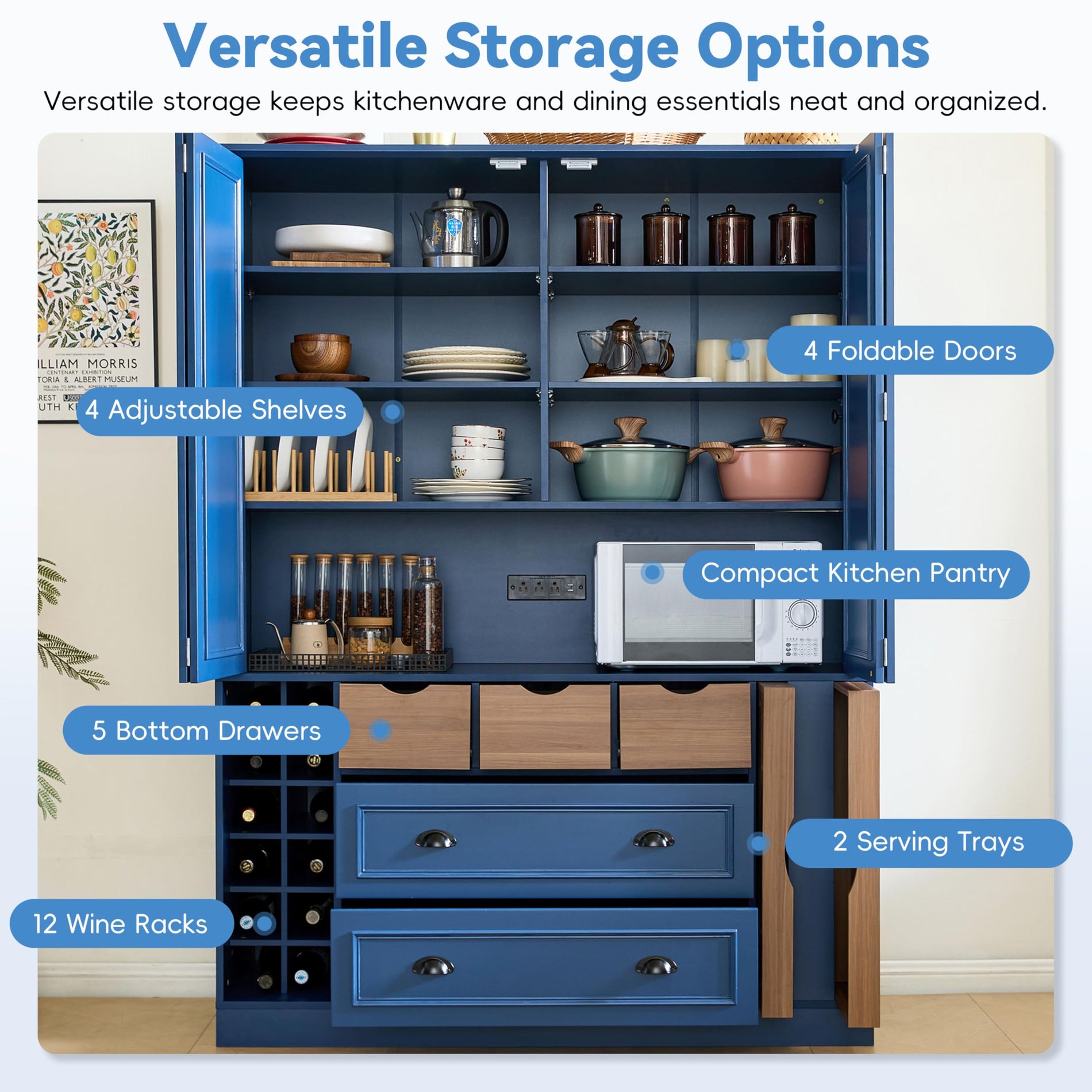 Farmhouse Pantry Cabinet with Pull-Out Trays & Drawers