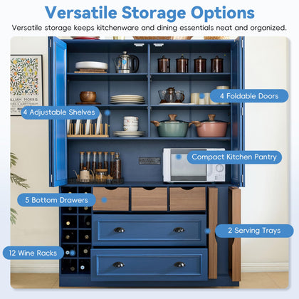 Farmhouse Pantry Cabinet with Pull-Out Trays & Drawers