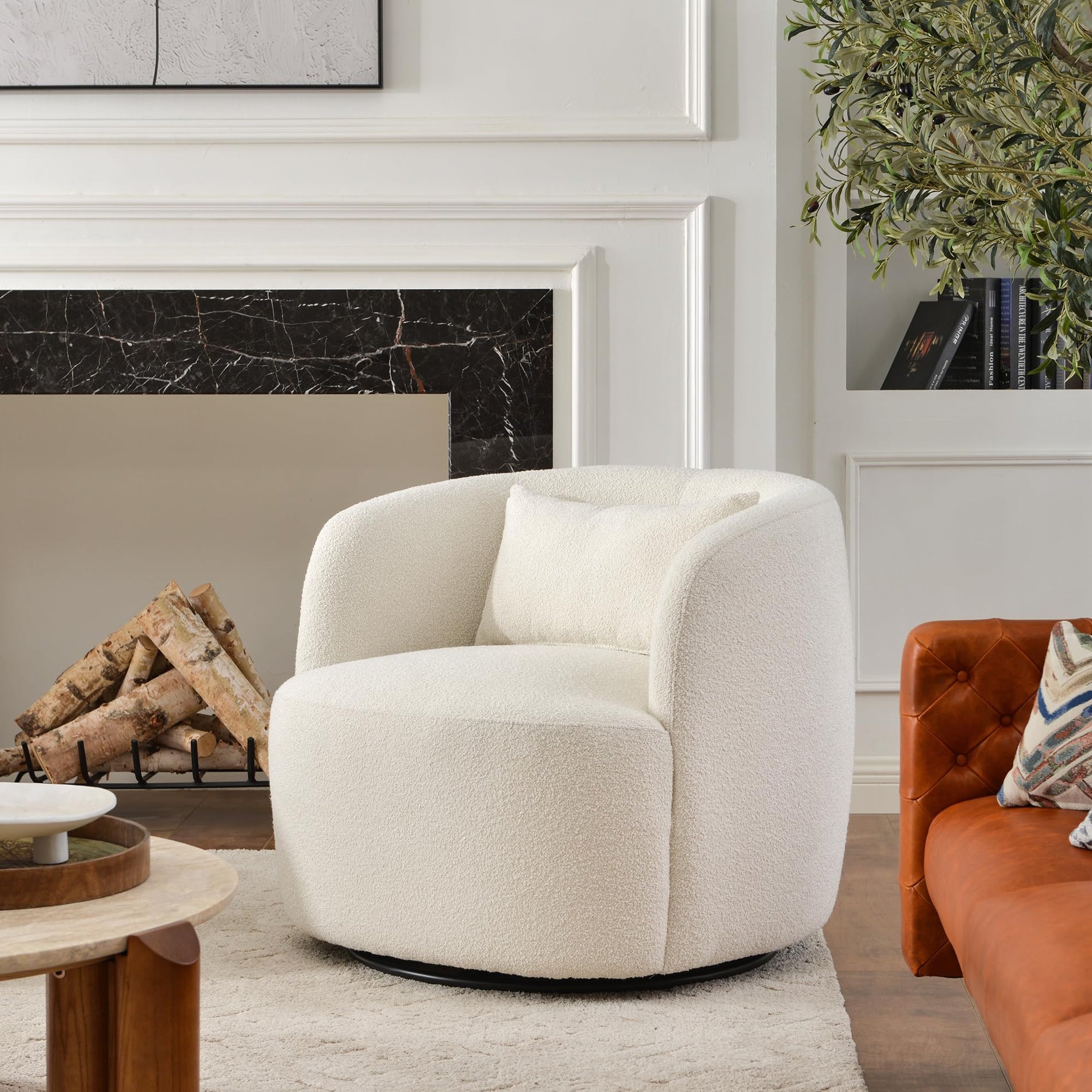 Bouclé Swivel Barrel Chairs Set of 2