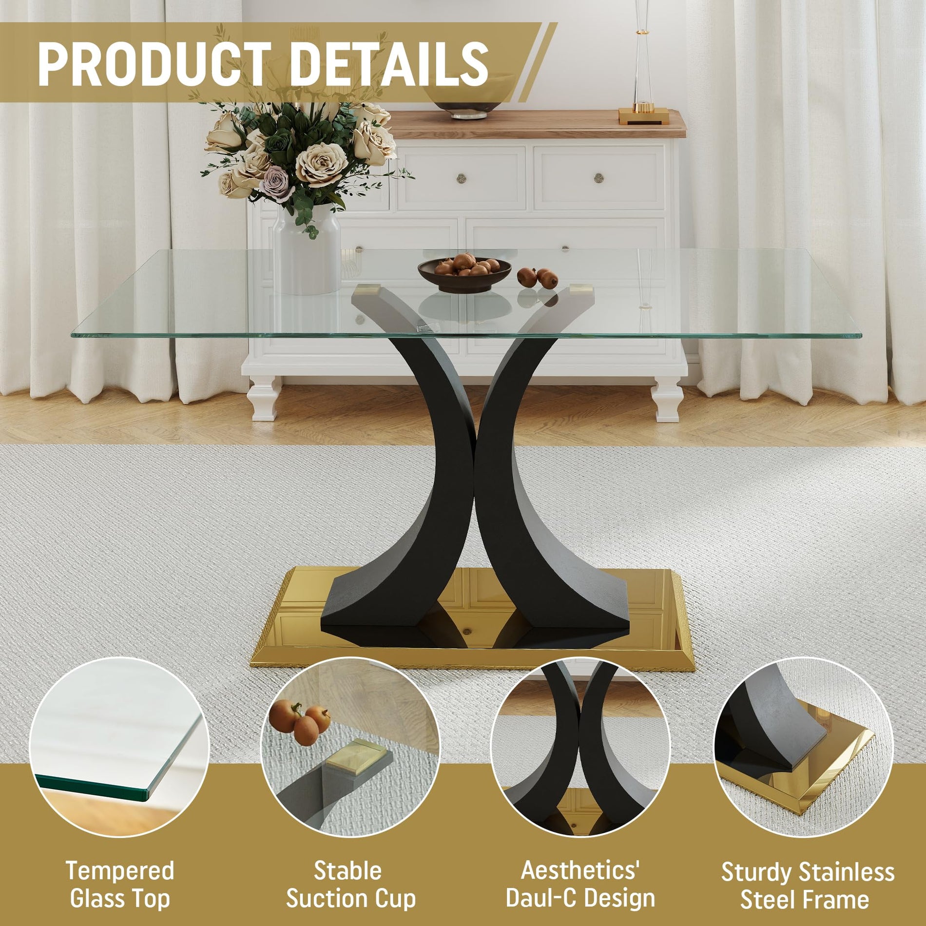 Glass Dining Table Set with Bouclé Chairs & Bench