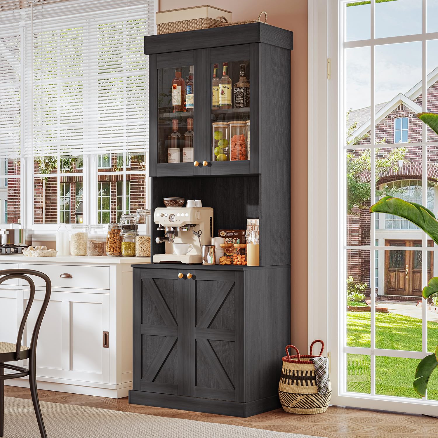 Farmhouse Pantry Cabinet with Glass Doors