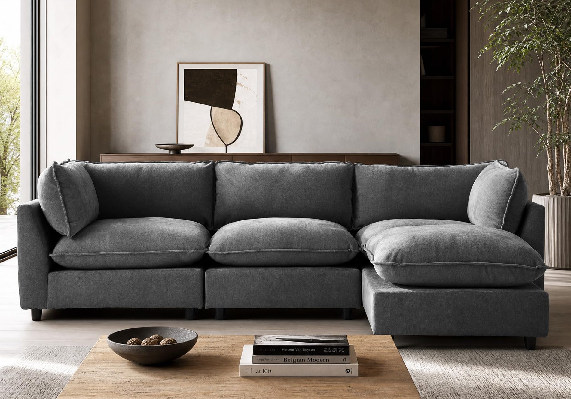 Modular Chenille Sectional Sofa with Deep Seats