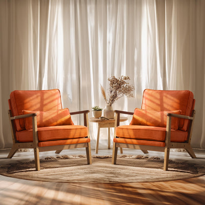 Mid-Century Accent Chair with Solid Wood Armrests