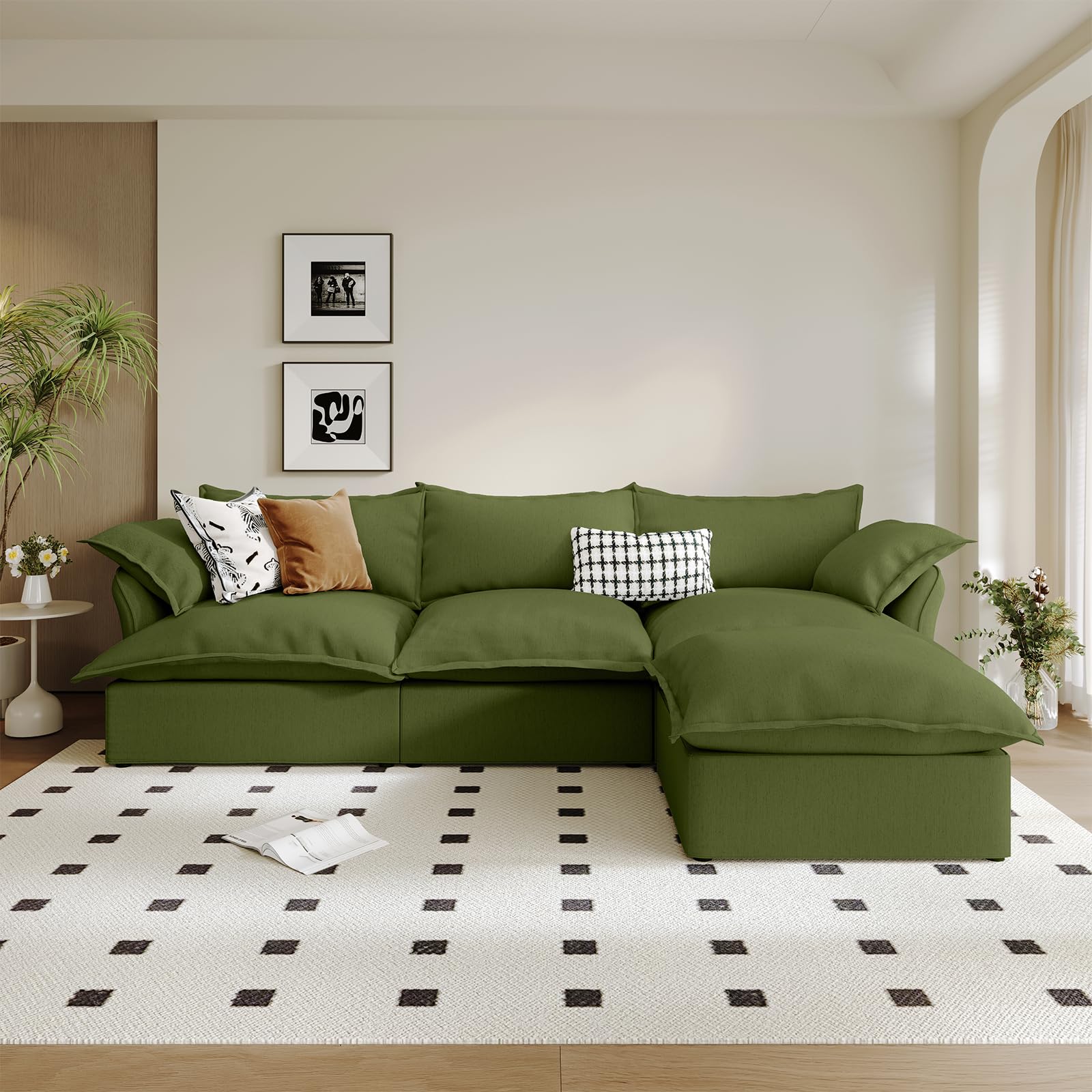 Modular Linen Sectional Sofa with Deep Seats & Removable Covers