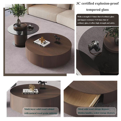 Solid Wood Coffee Table Set with Tempered Glass Top & Side Table