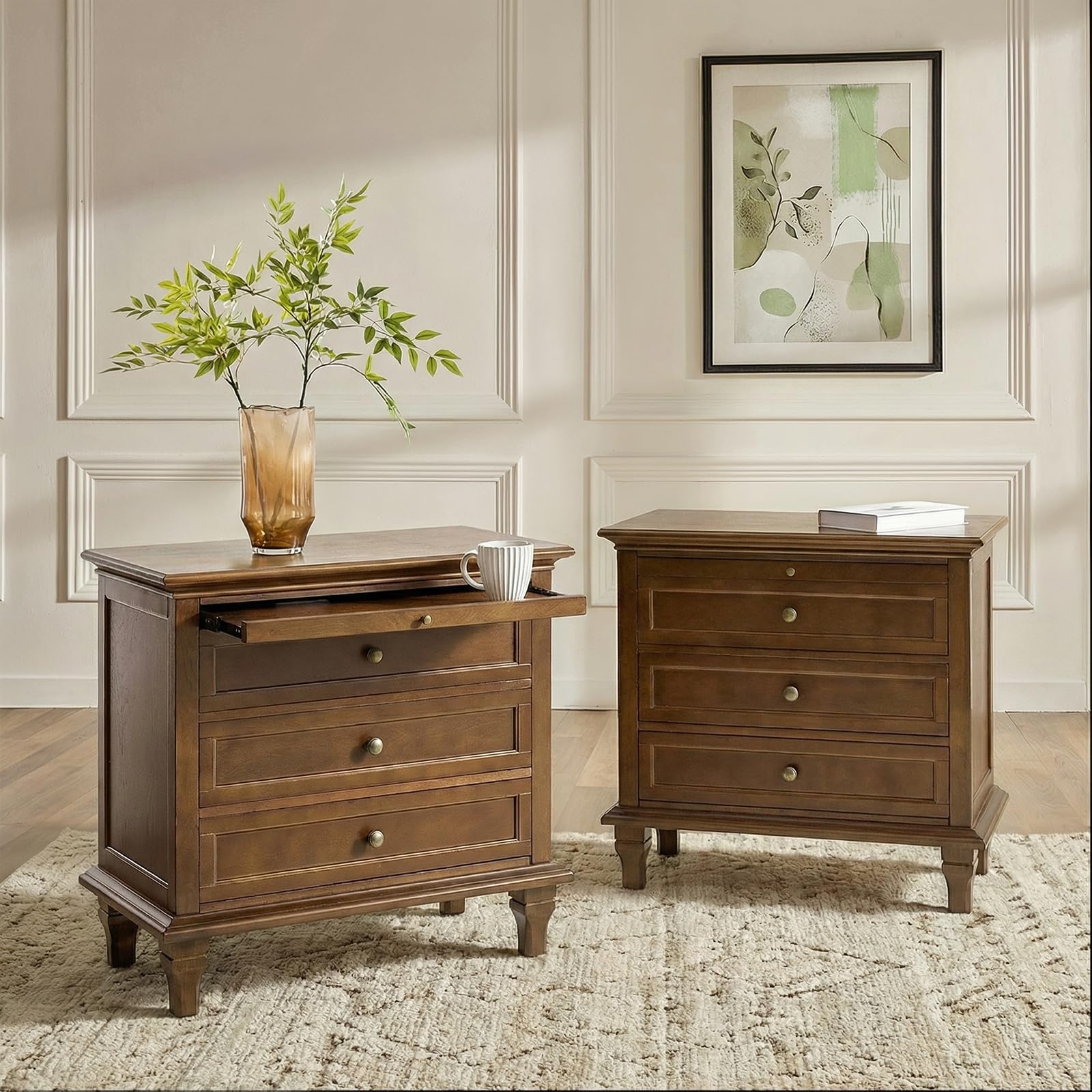 Farmhouse End Table with Charging Station & 3 Drawers