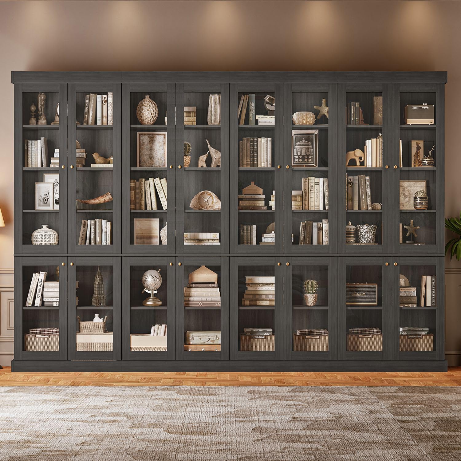 Vyre 70.8" Tall Farmhouse Bookshelf with Glass Doors-260513