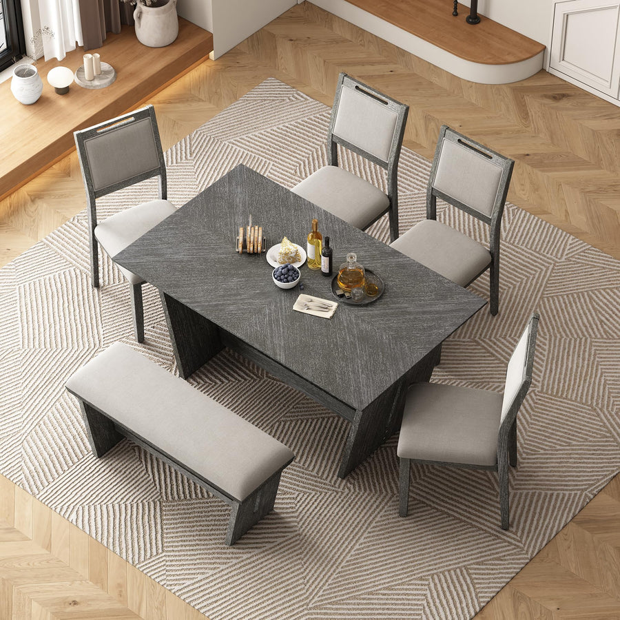 6-Piece Dining Table Set with 4 Chairs & Bench