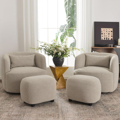 Bouclé Swivel Barrel Chairs Set of 2