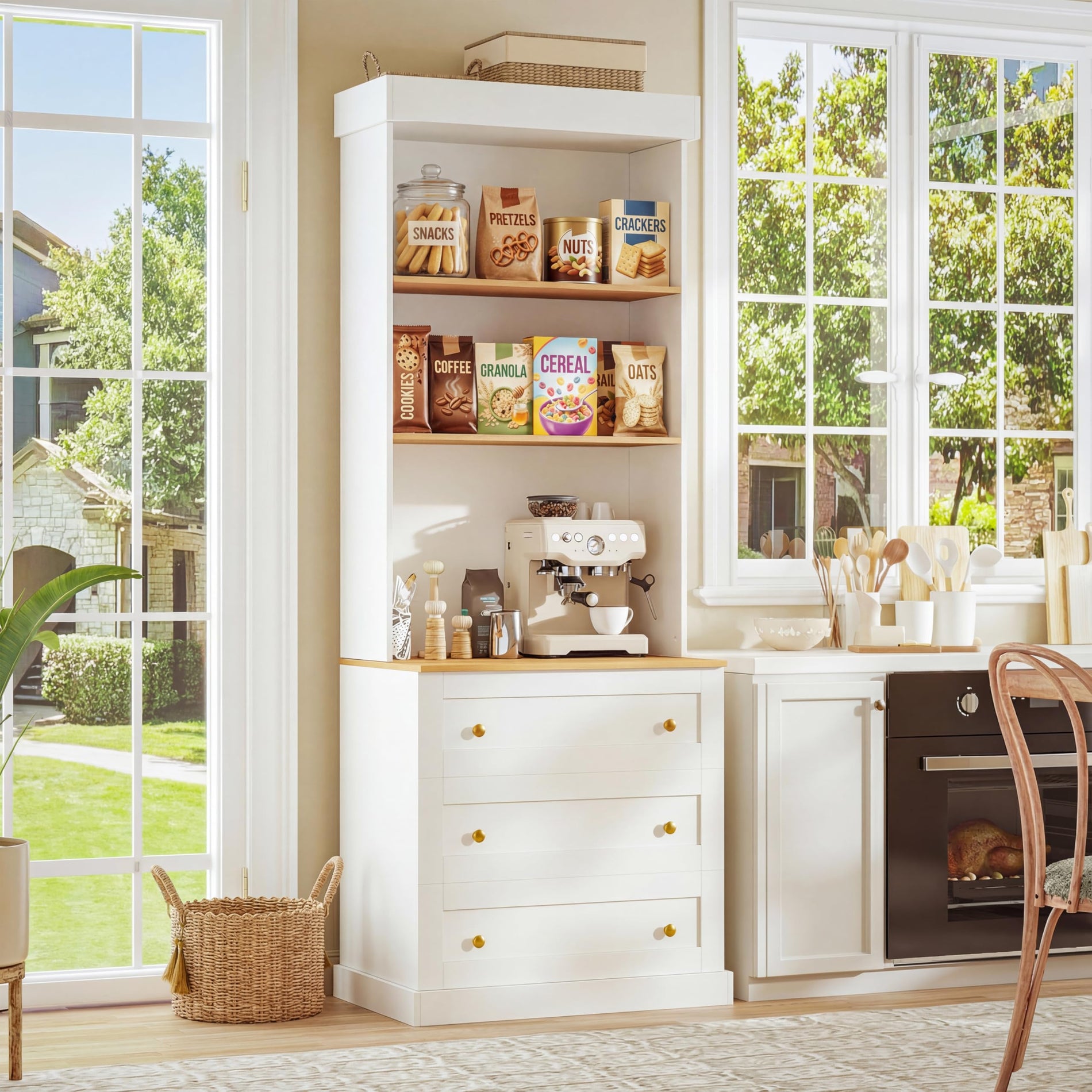 Farmhouse Pantry Cabinet with Glass Doors