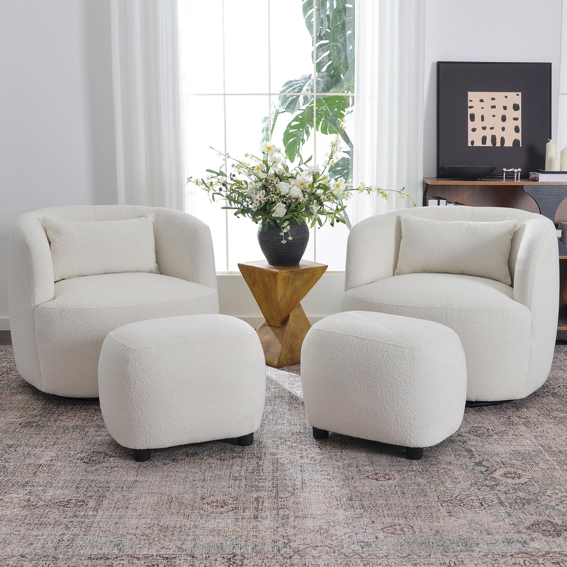 Bouclé Swivel Barrel Chairs Set of 2