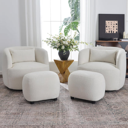 Bouclé Swivel Barrel Chairs Set of 2