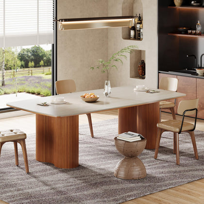 Sintered Stone Dining Table with Solid Wood Legs