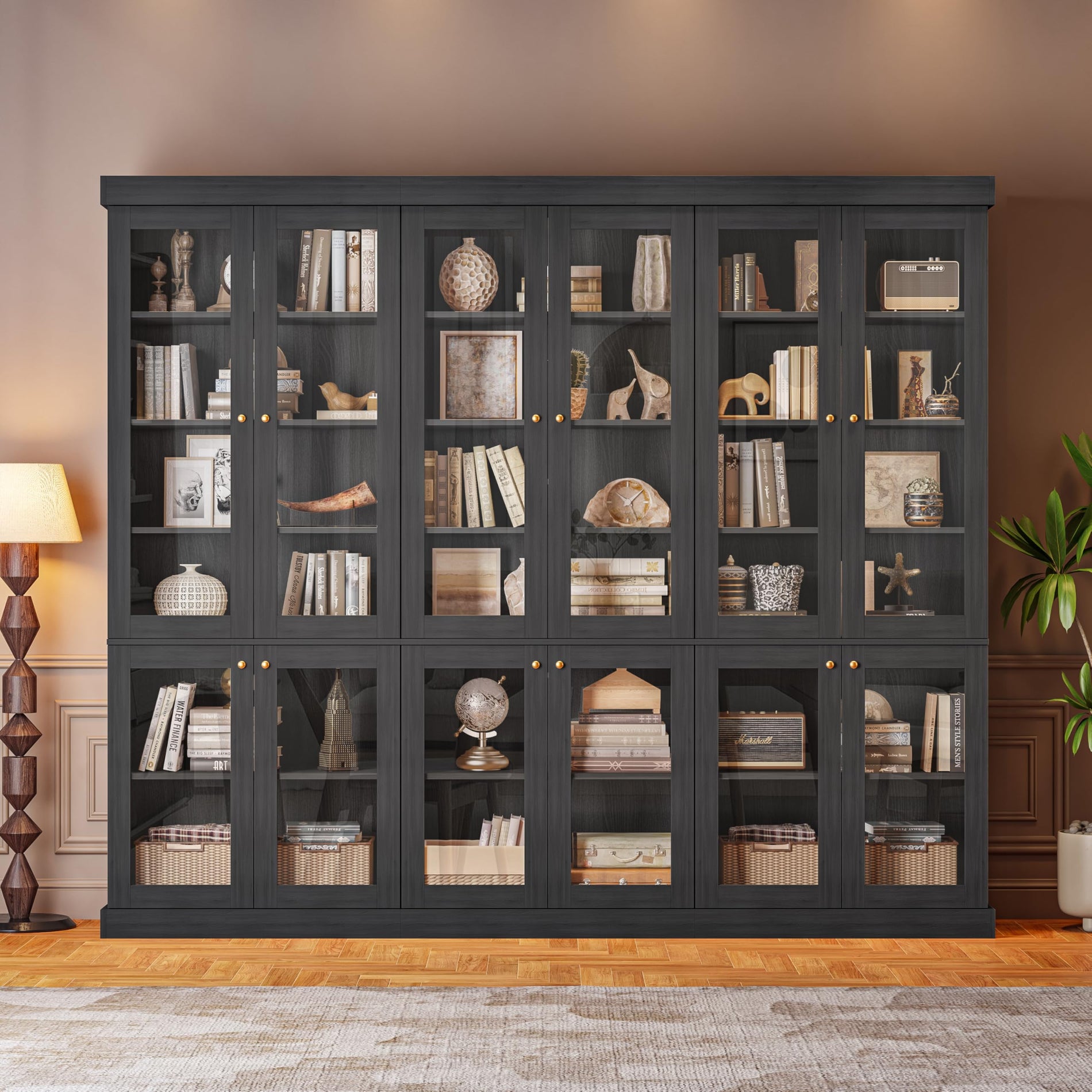 Vyre 70.8" Tall Farmhouse Bookshelf with Glass Doors-260513