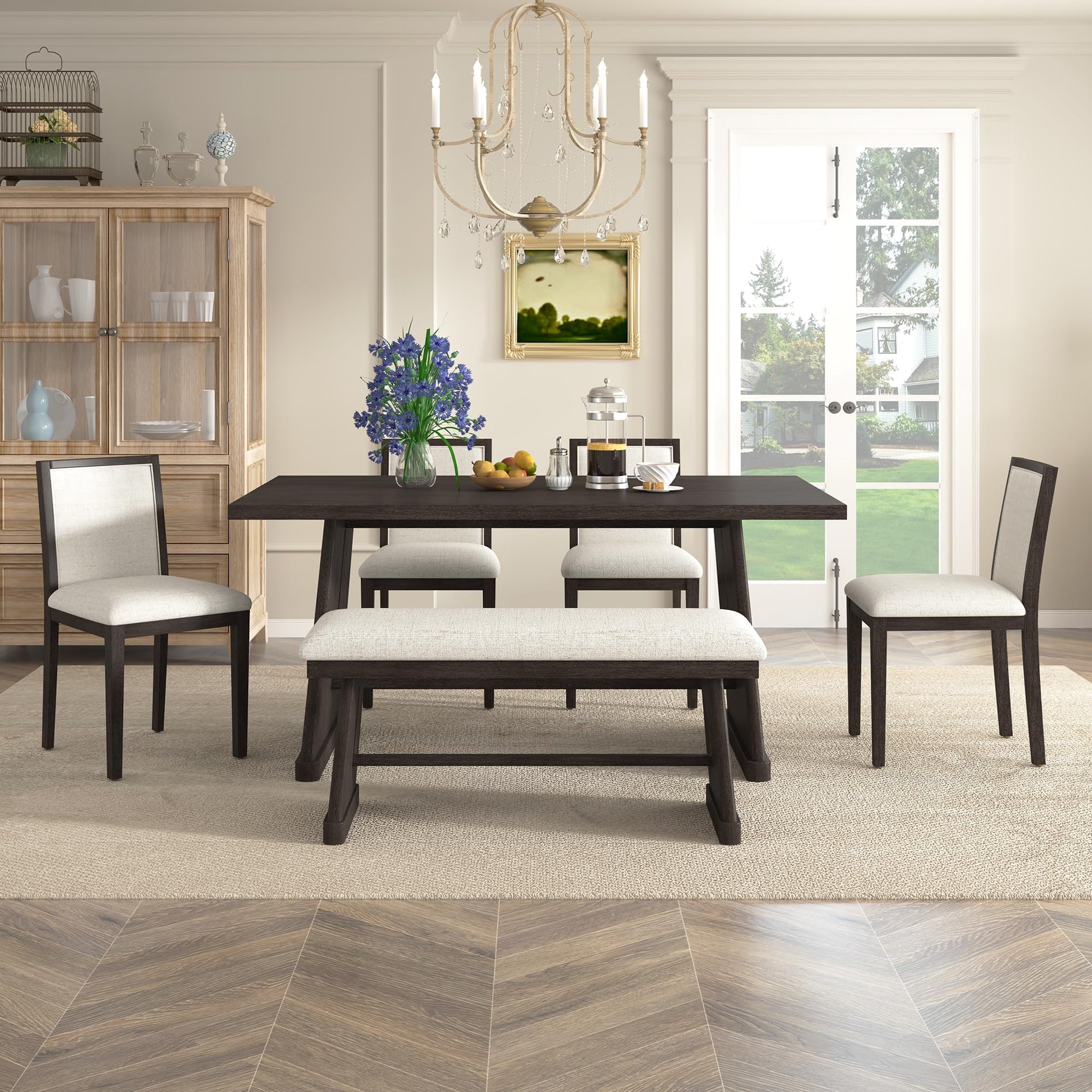 6-Piece Dining Table Set with 4 Chairs & Bench