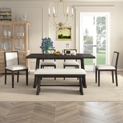 6-Piece Dining Table Set with 4 Chairs & Bench
