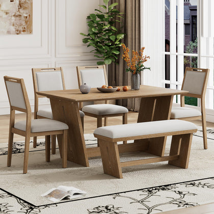 6-Piece Dining Table Set with 4 Chairs & Bench