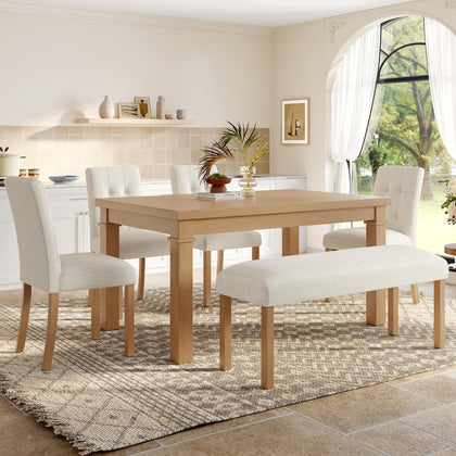 6-Piece Dining Table Set with 4 Upholstered Chairs & Bench