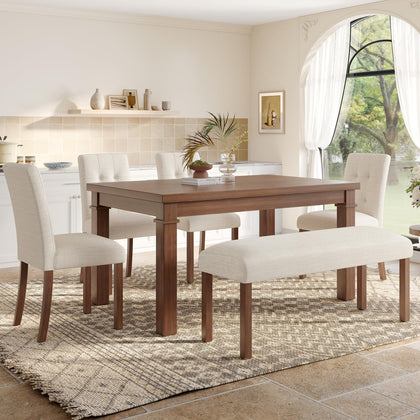 6-Piece Dining Table Set with 4 Upholstered Chairs & Bench