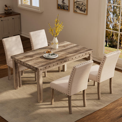 Farmhouse Dining Table Set with 4 Chairs & Bench