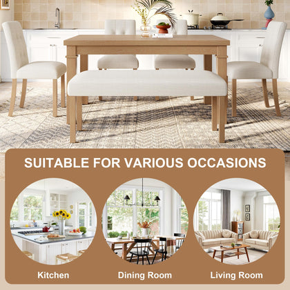 6-Piece Dining Table Set with 4 Upholstered Chairs & Bench