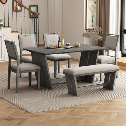 6-Piece Dining Table Set with 4 Chairs & Bench