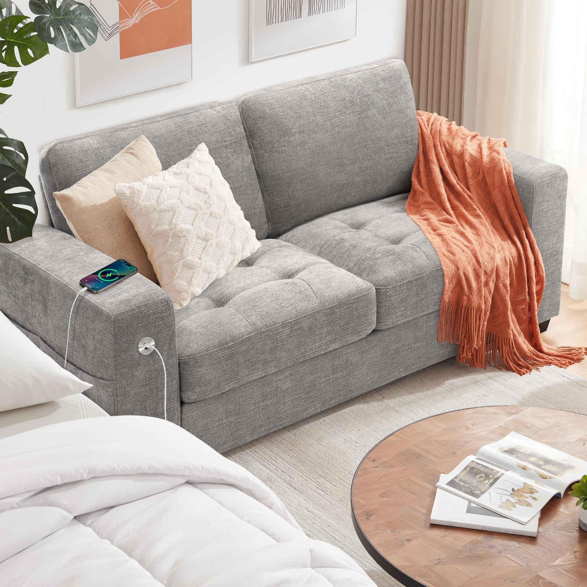 Ihanherry Modern Sofa Chenille Couch 2/3 Seats Loveseat