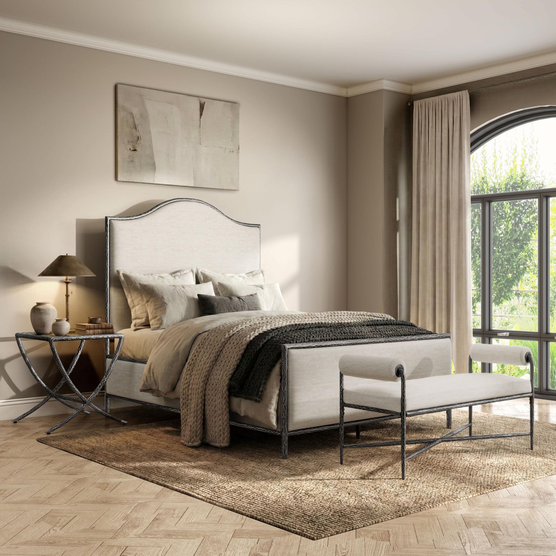 4-Piece Bedroom Set with Upholstered Bed, Bench & Nightstands