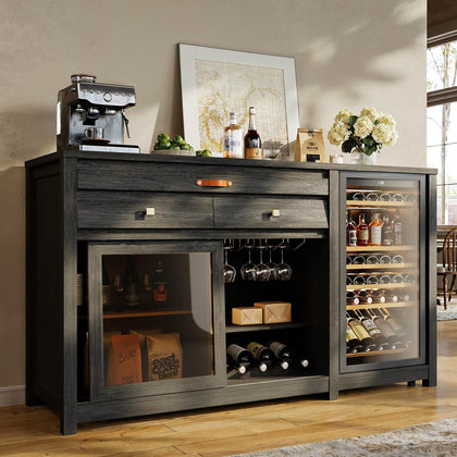 Coffee Bar Cabinet with Fridge Space, Wine Rack & Storage