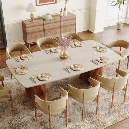 Sintered Stone Dining Table with Solid Wood Legs