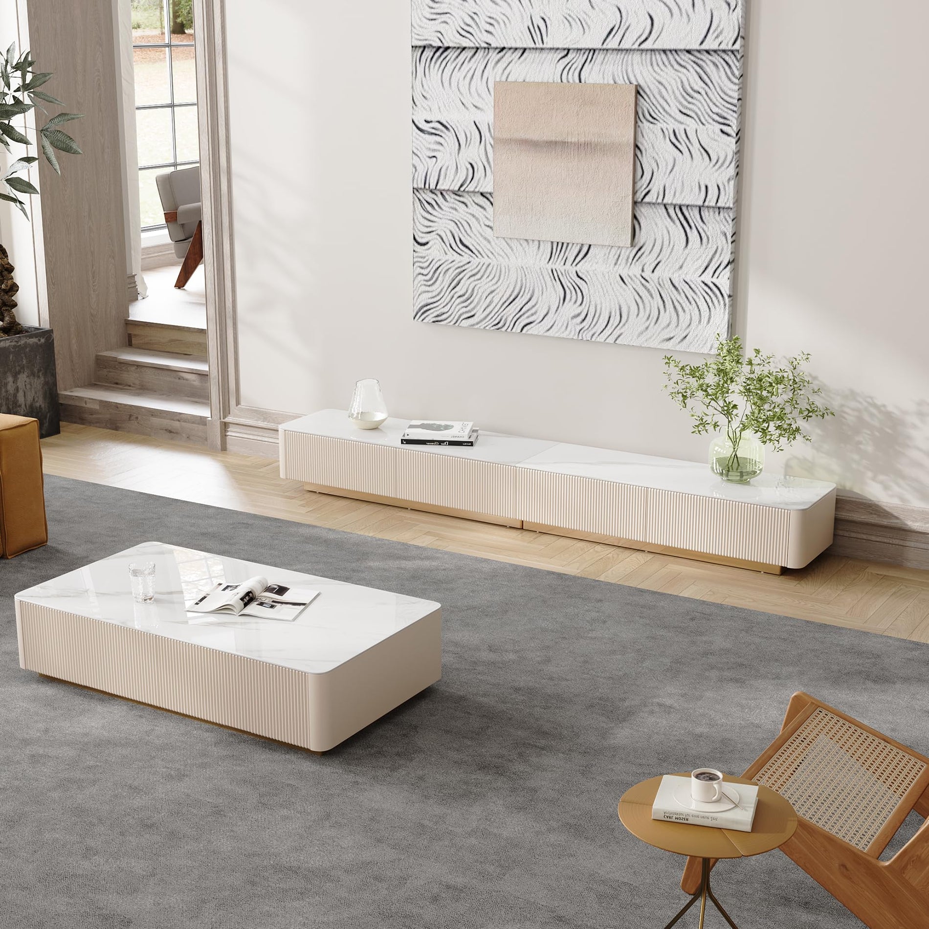 FHKJ Modern TV Stand for Living Room, Modular Entertainment Center