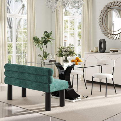 Glass Dining Table Set with Bouclé Chairs & Bench