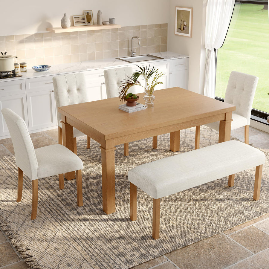 6-Piece Dining Table Set with 4 Upholstered Chairs & Bench