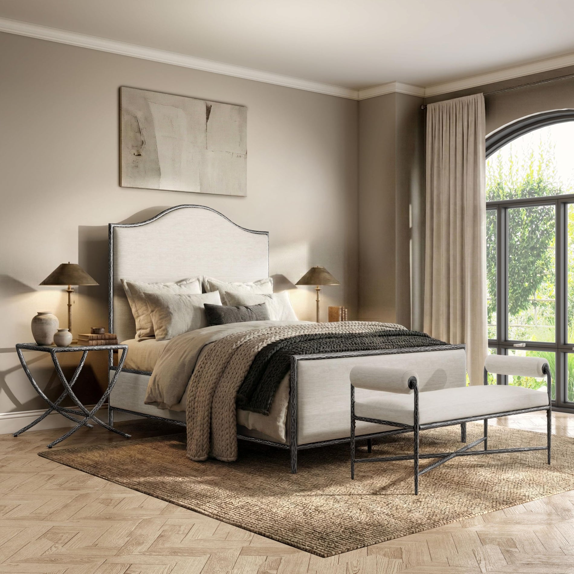 4-Piece Bedroom Set with Upholstered Bed, Bench & Nightstands