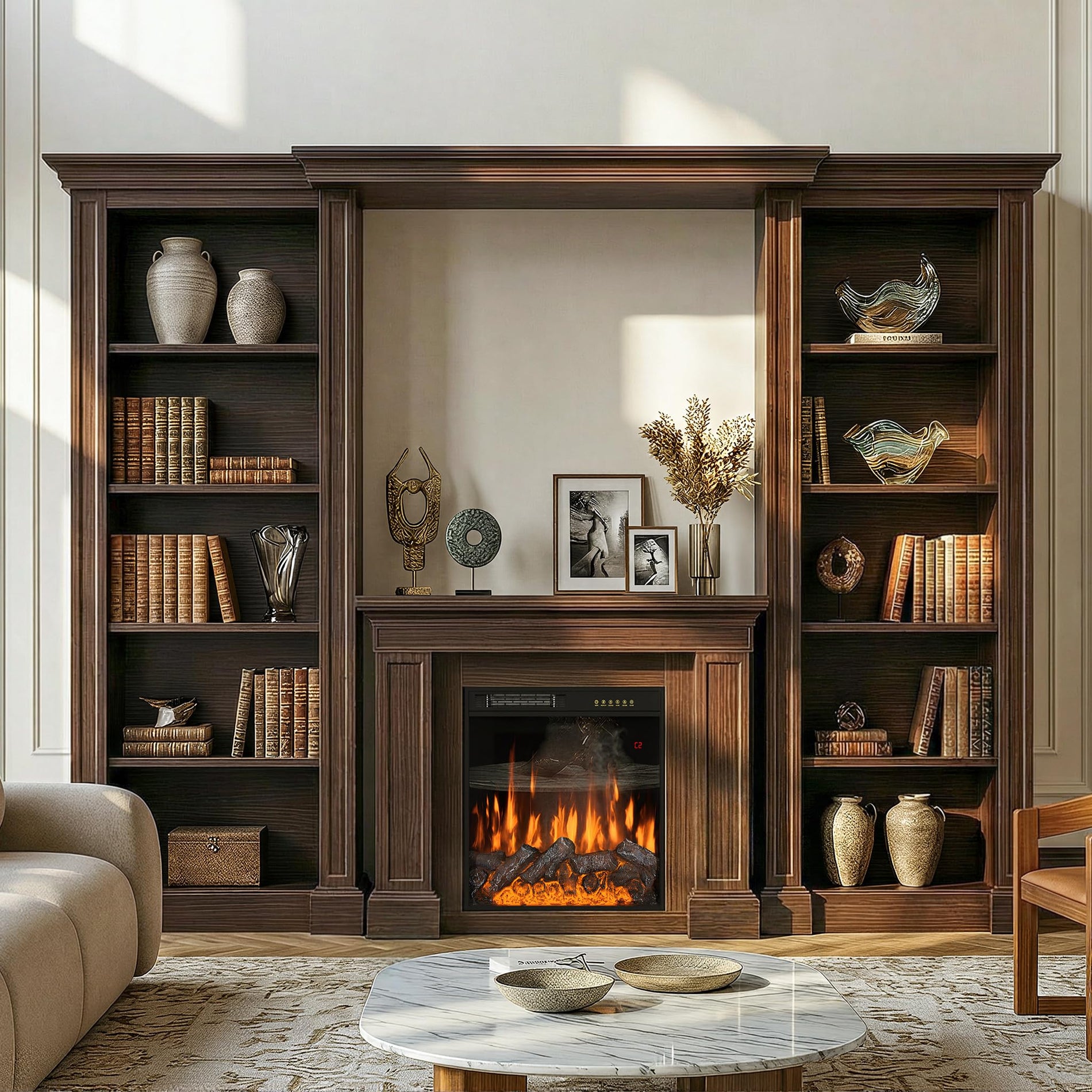 Bookcase Entertainment Center with Electric Fireplace & Storage