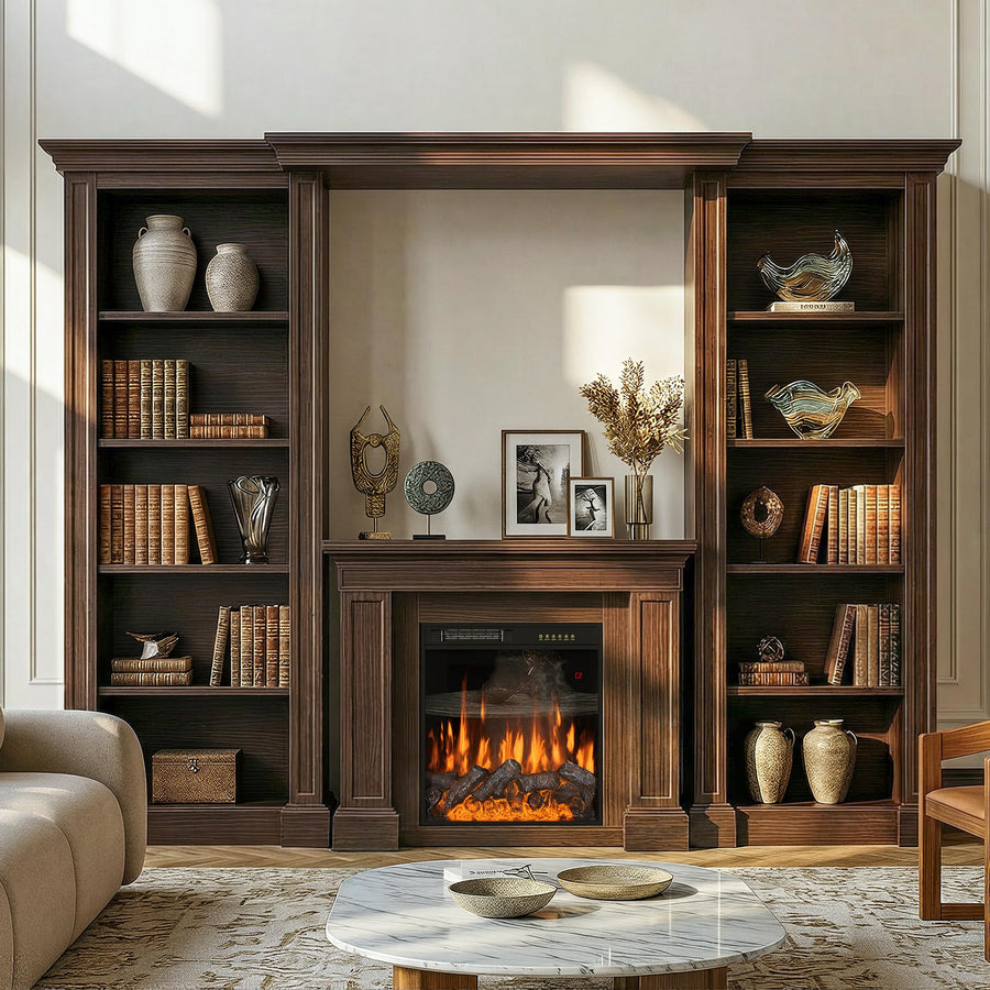 Bookcase Entertainment Center with Electric Fireplace & Storage