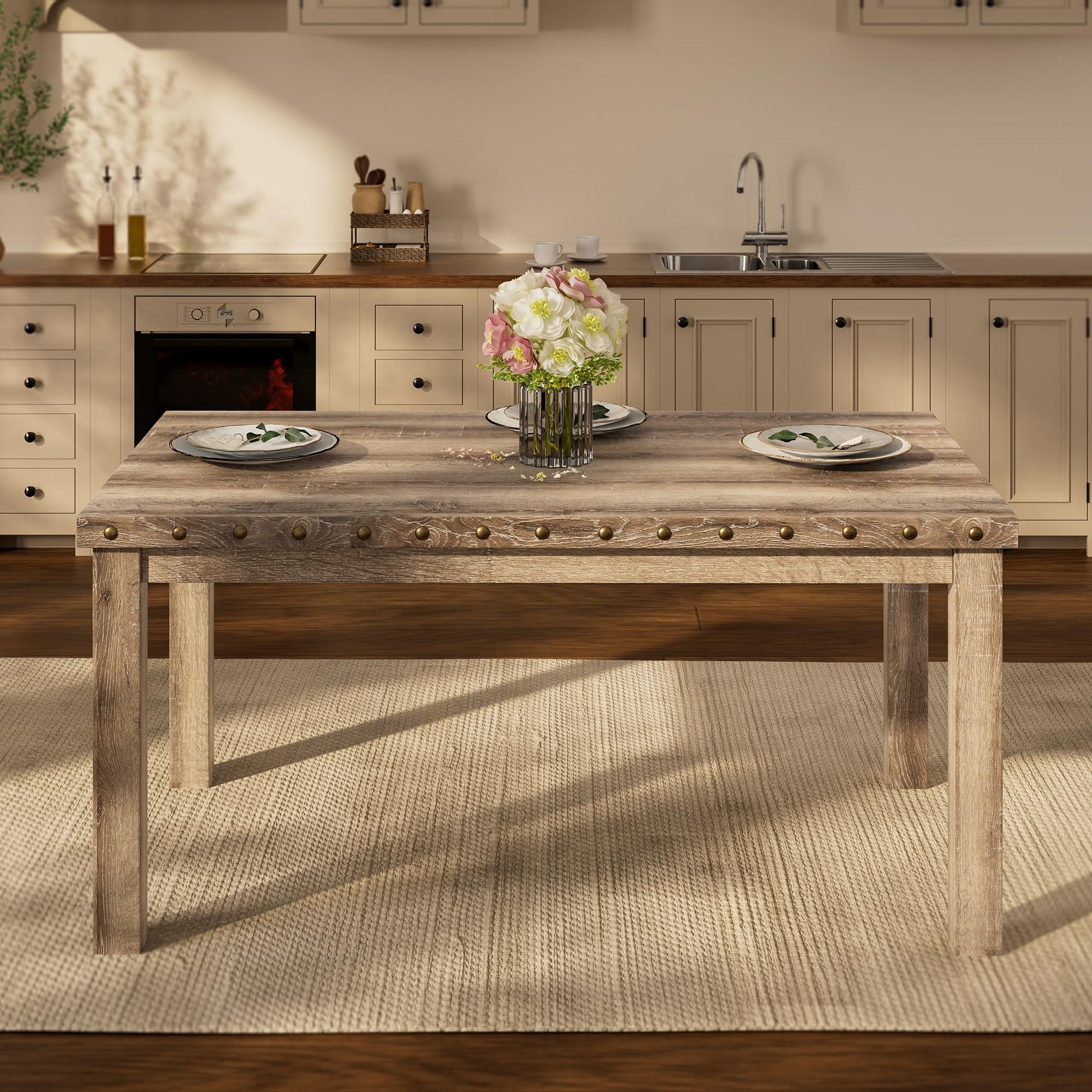 Farmhouse Dining Table Set with 4 Chairs & Bench