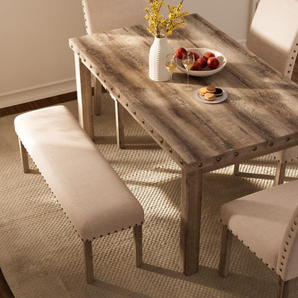 Farmhouse Dining Table Set with 4 Chairs & Bench