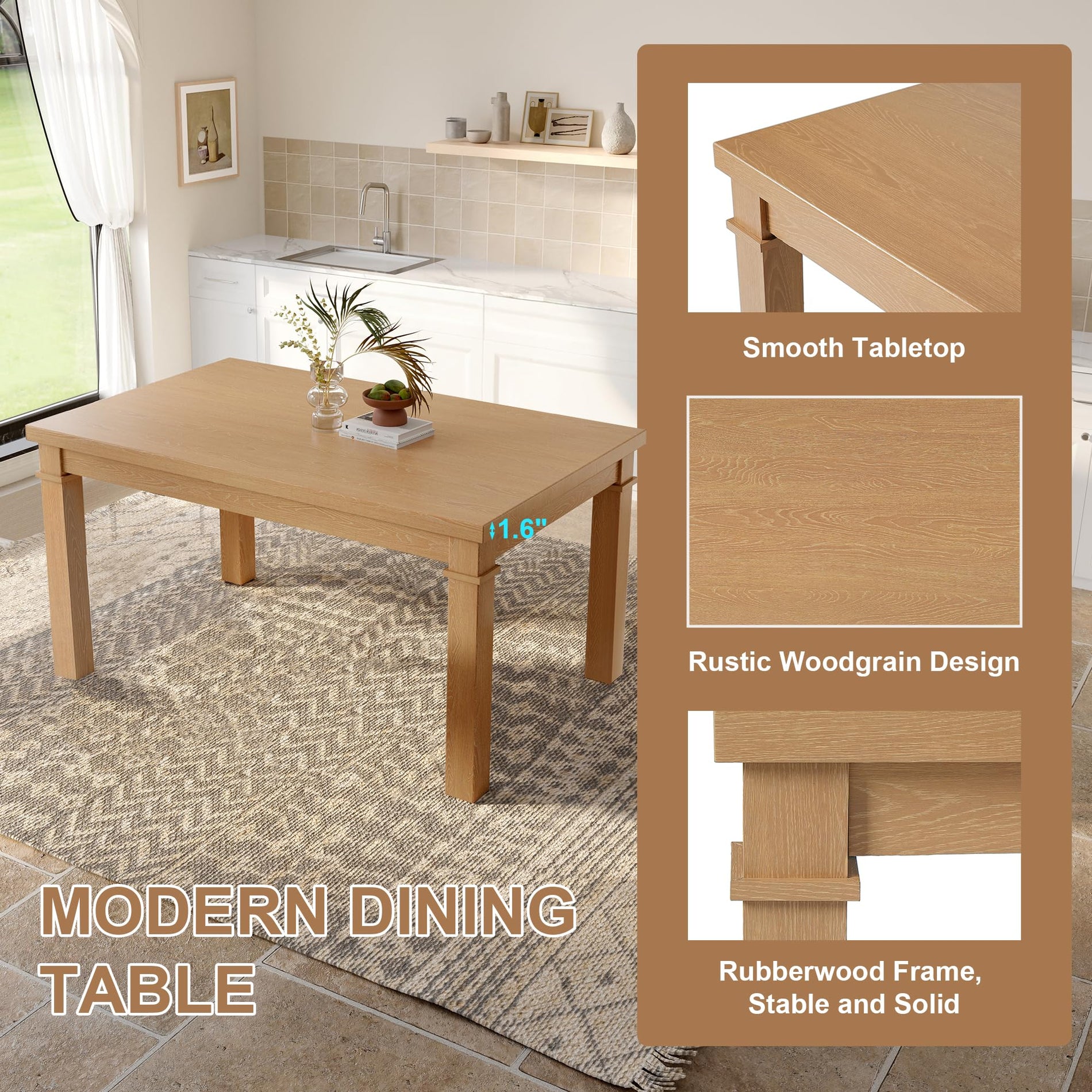 6-Piece Dining Table Set with 4 Upholstered Chairs & Bench