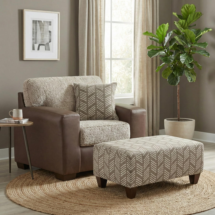 Leather Accent Chair & Ottoman Set with Sherpa Cushion