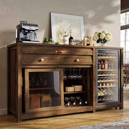Coffee Bar Cabinet with Fridge Space, Wine Rack & Storage