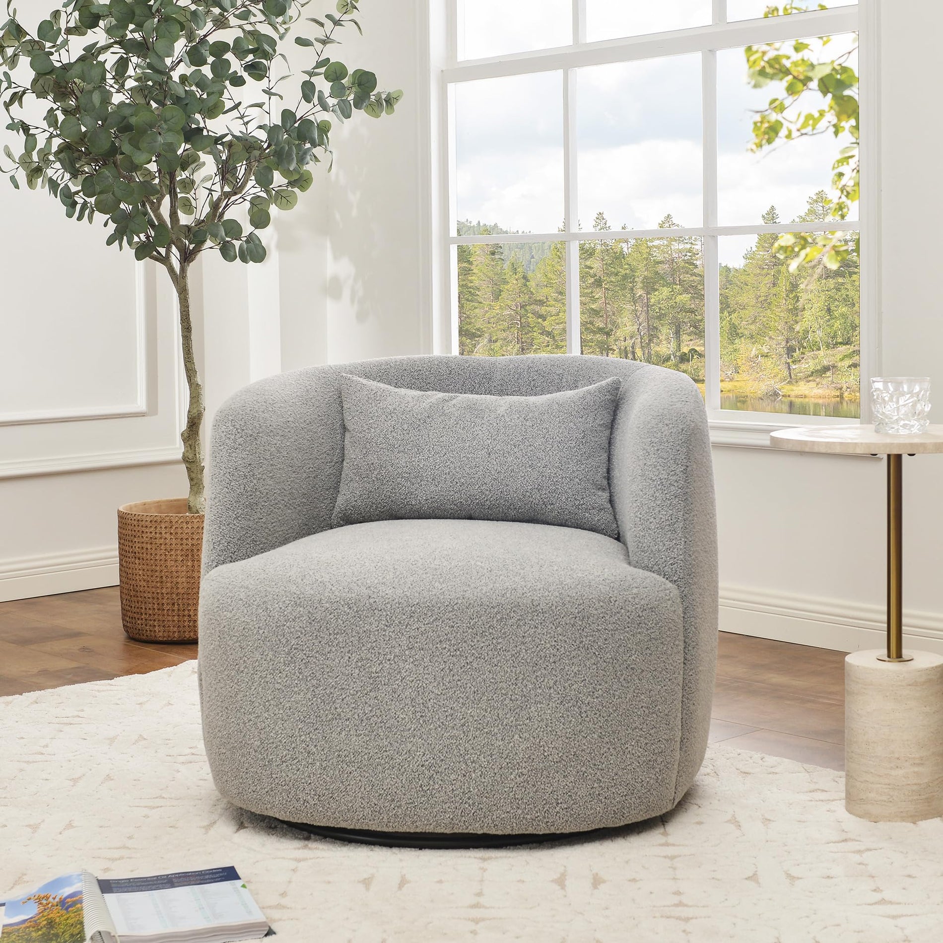 Bouclé Swivel Barrel Chairs Set of 2